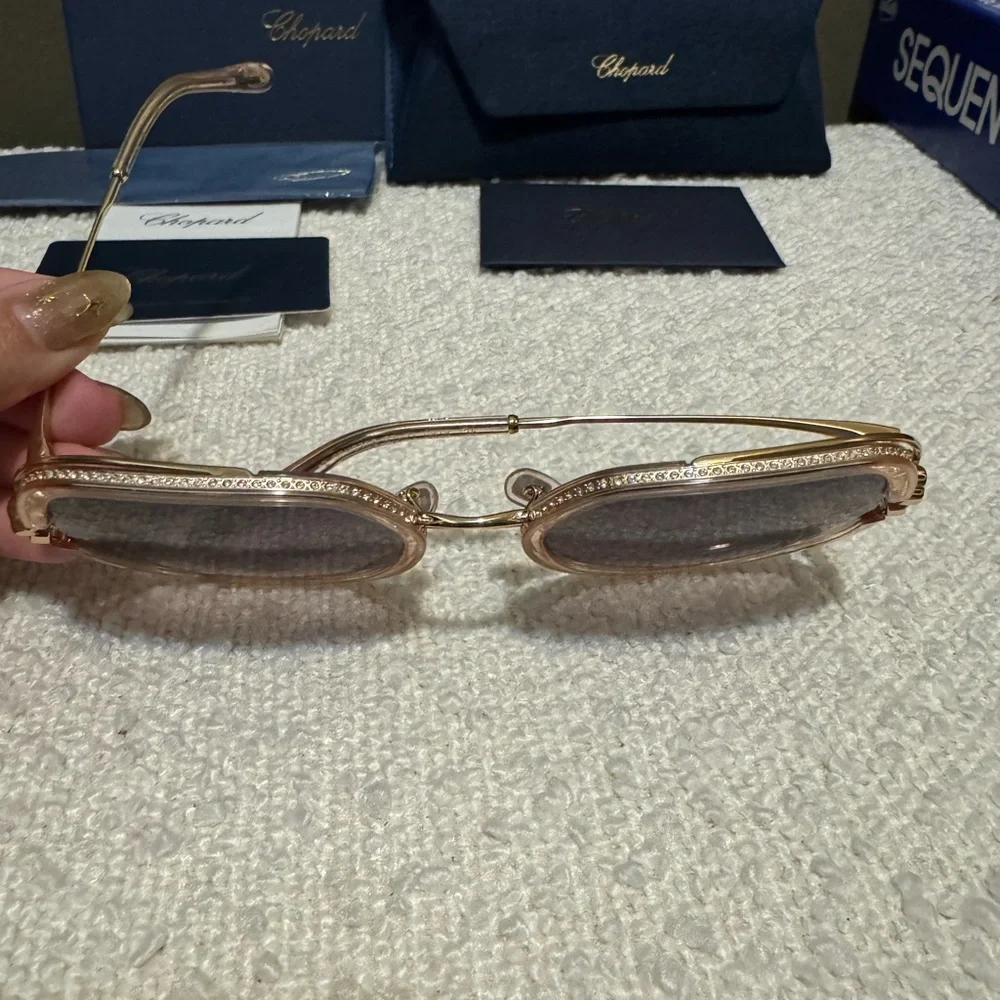 Chopard Happy Hearts Sunglasses 💕 Rose Gold Titanium - Crystal Hearts - Picture 3 of 10